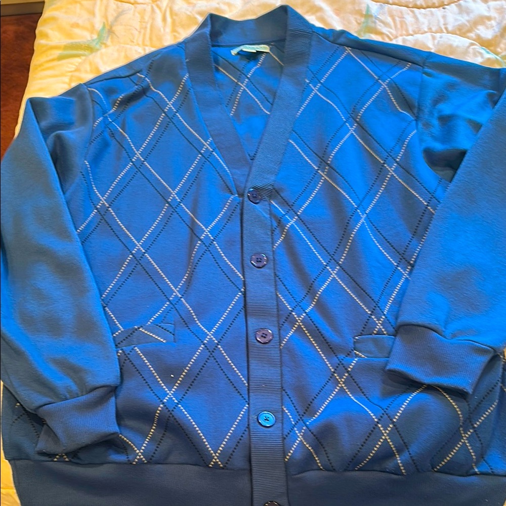 Haband blue pattern cardigan sweater, large